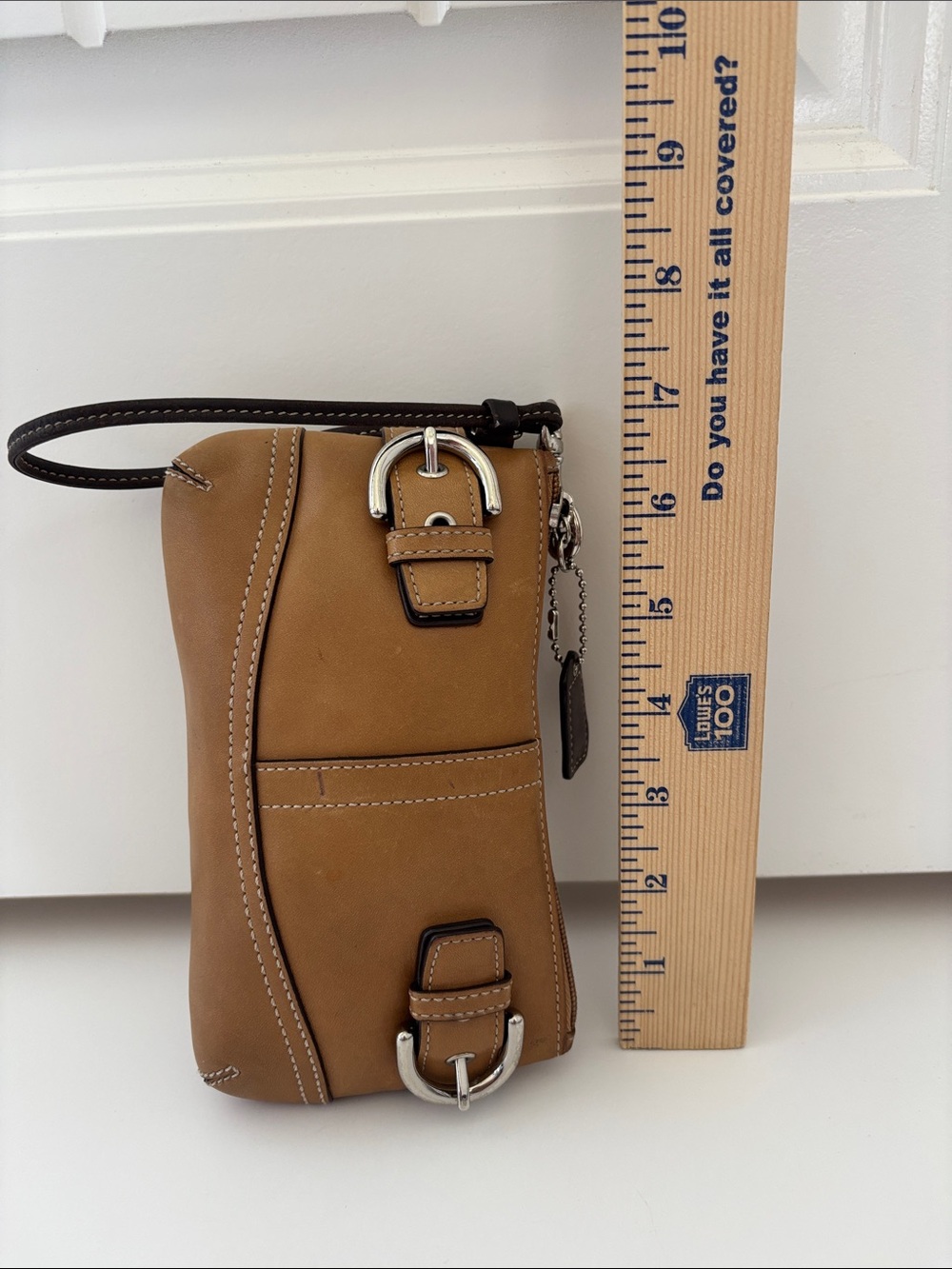 Rare Vintage Coach Hampton Leather Buckle Wristlet Mini Hobo Concert Saddle Tan - Picture 9 of 11